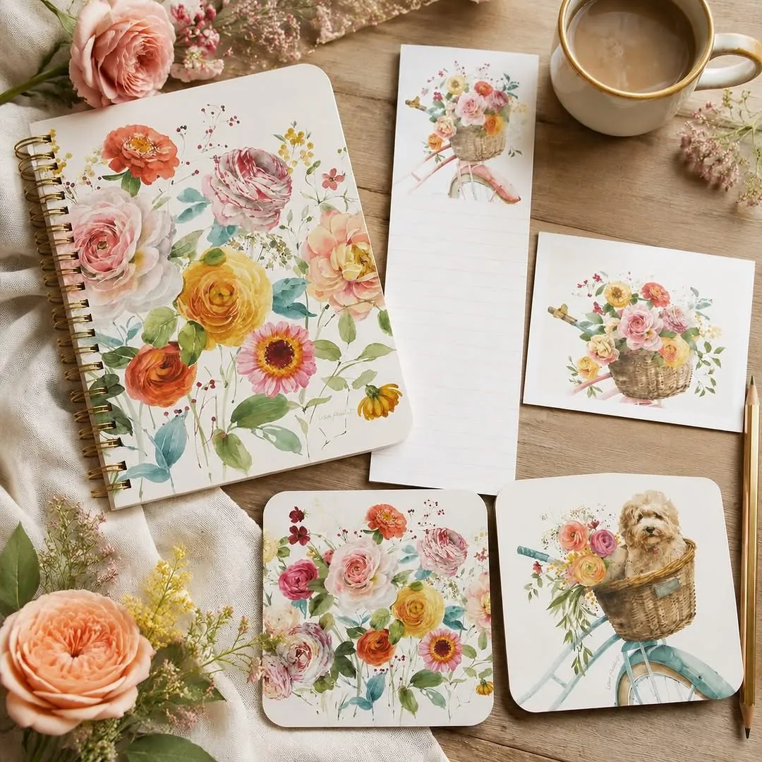 Summer floral journal, list pad, and notecards ready for gifting