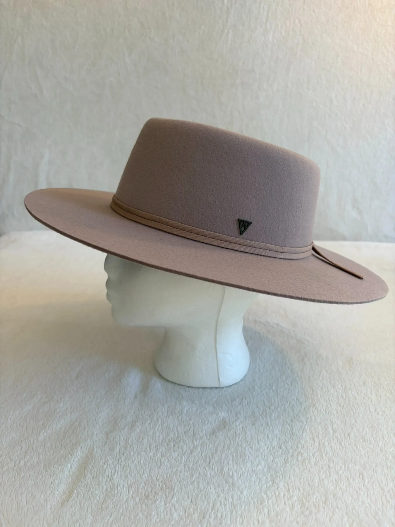 A beige and tan felt wide-brimmed hat from Hats by Cherish, number 408