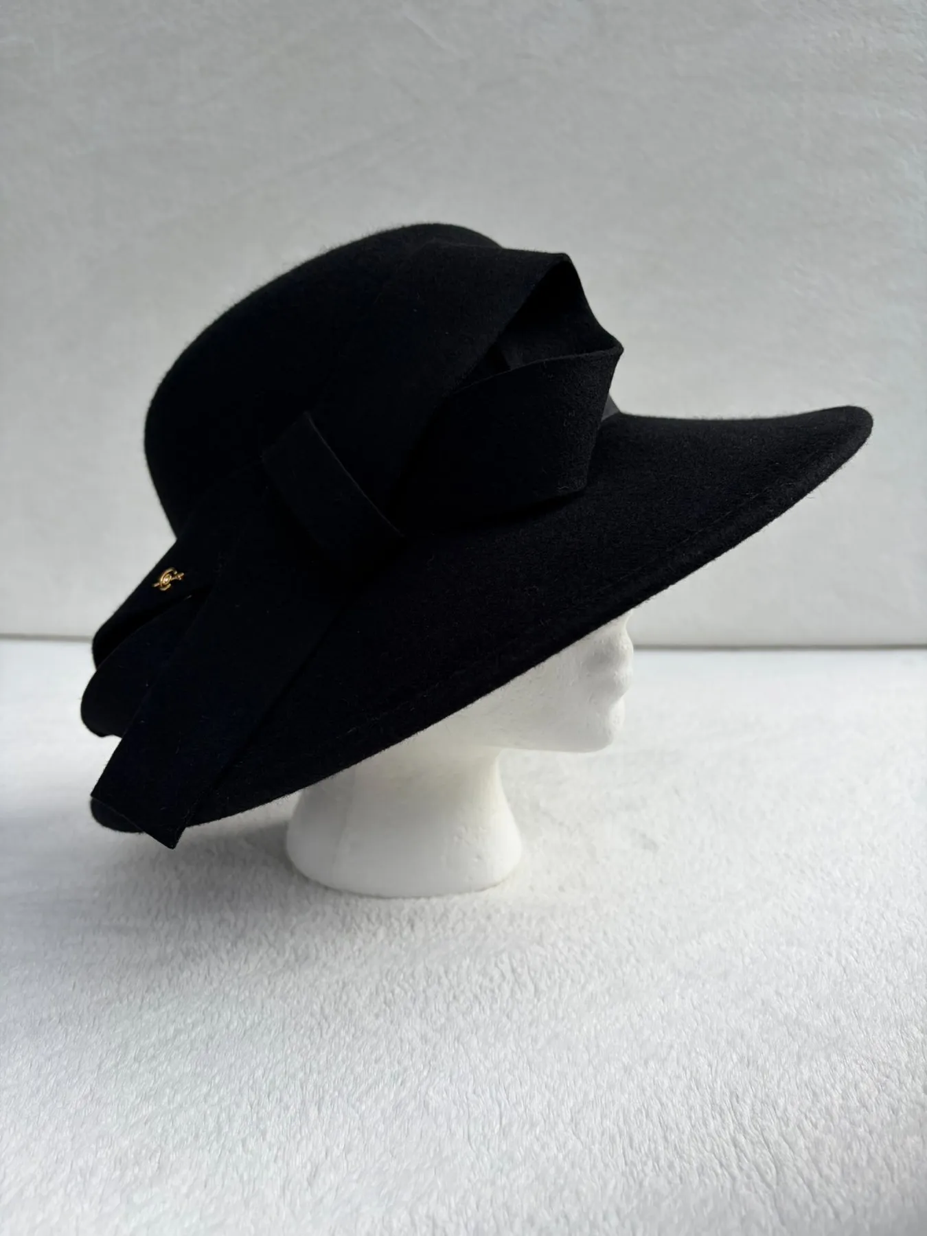 A black felt wide-brimmed hat from Hats by Cherish, number 456