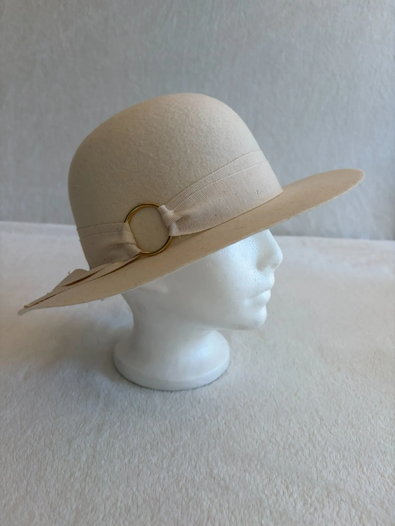A beige and tan felt dome hat from Hats by Cherish, number 551