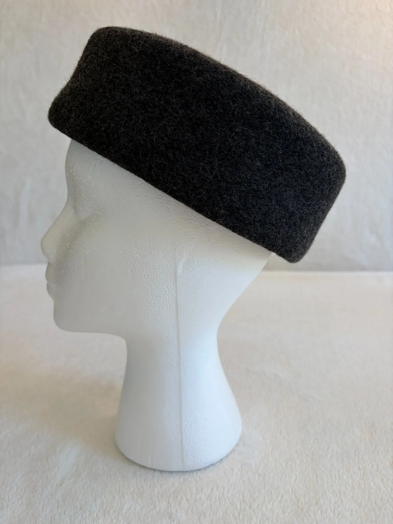 A grey felt pillbox hat from Hats by Cherish, number 831